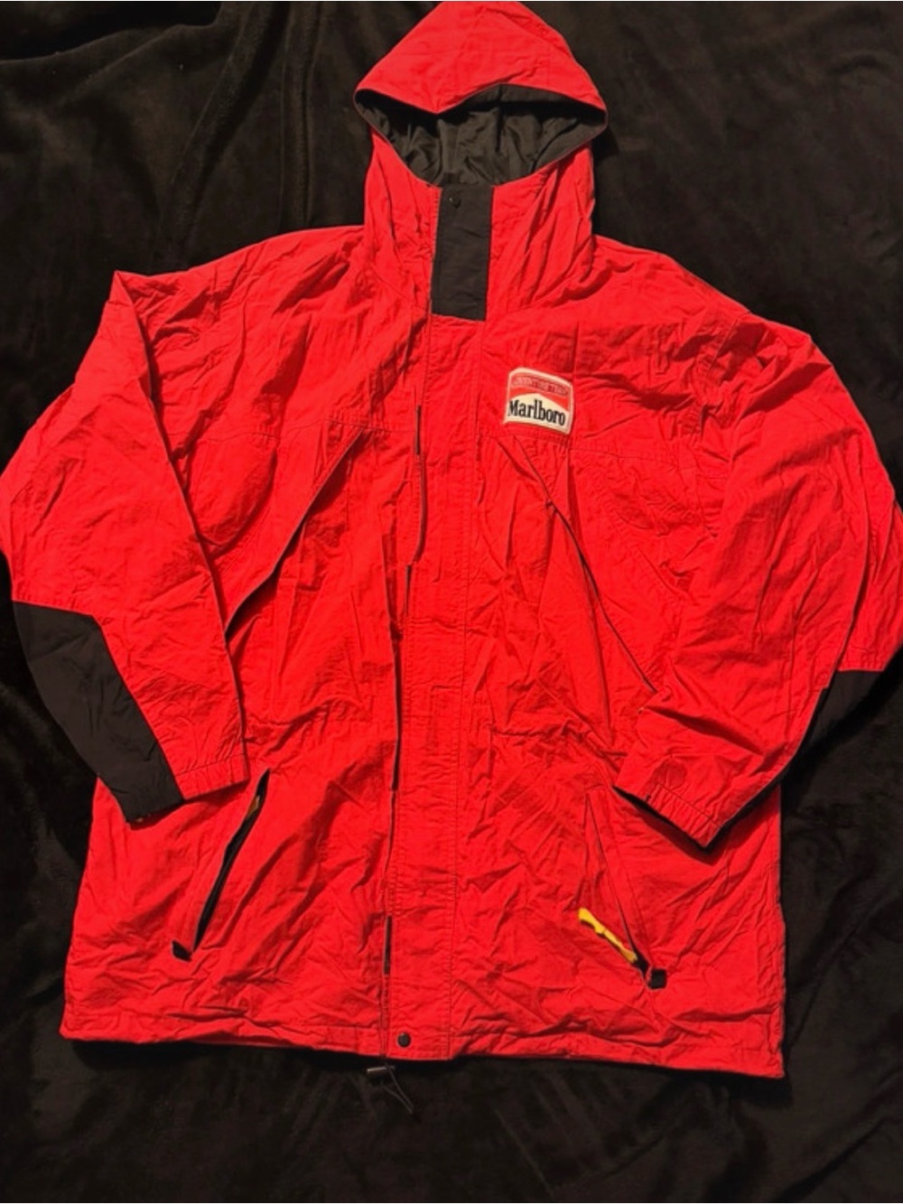 Marlboro Red Hooded Windbreaker with Black Trim